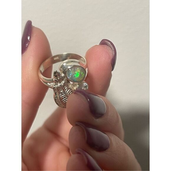 Sterling Silver Silver Ethiopian Opal / Pearl /  Blue Topaz Ring 6 - Picture 6 of 7